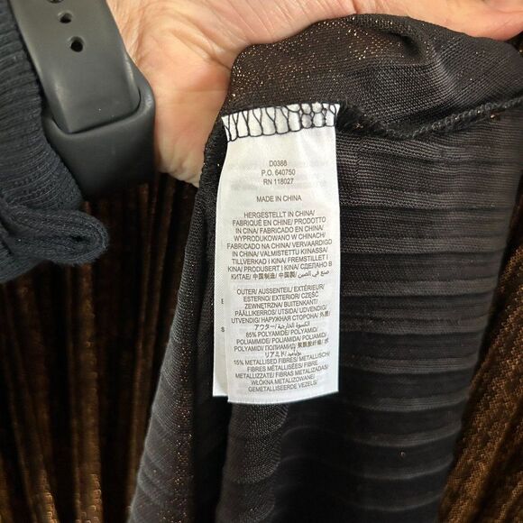 Boden 22 Regular Metallic Dress Maxi Black Gold Plus V-Neck Pleated Long Sleeve - Picture 14 of 15
